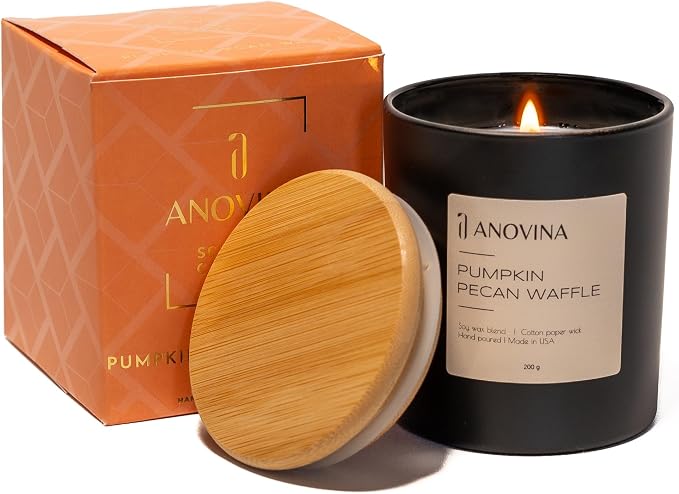 Anovina Pumpkin Candle – Fall Scented Candle with Premium Soy Wax Blend – Cozy Autumn & Holiday Gift Candle for Women and Men