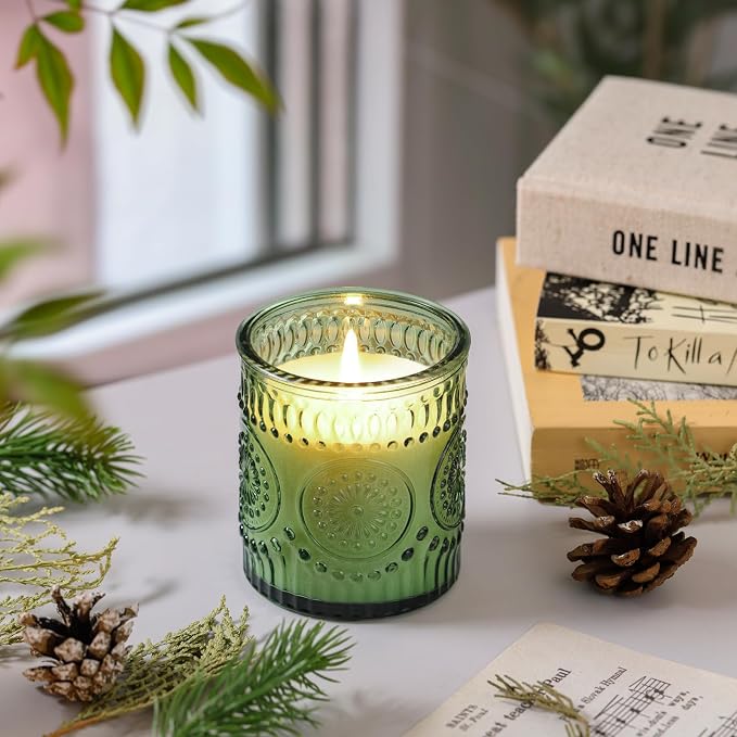 DARJEN Pine& Fir Candles for Home- 5.3oz 35H Natural Soy Wax Aromatherapy Jar Candle with Strong Scent, Decorative Aesthetic Candles for Odor Elimination, Living Room, Kitchen, Luxury Gift