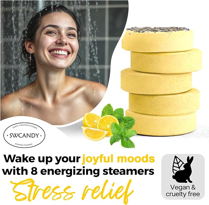 SWCANDY Shower Steamers Aromatherapy Birthday Gifts for Women Travel Essentials, 8 Pcs Lemon Mint, Bath Bombs Shower Bombs with Natural Essential Oils, Relaxation Home SPA