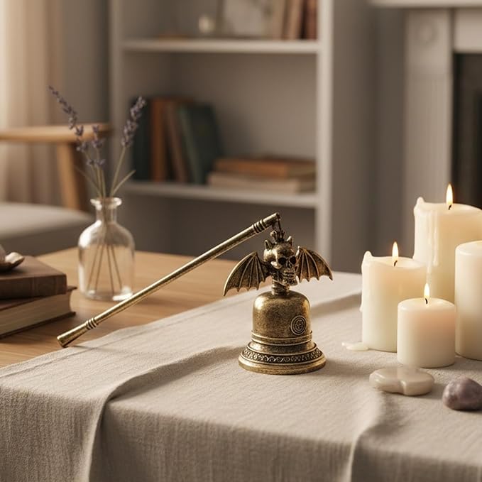 Candle Snuffer Accessory for Putting Out Extinguish Candle Wicks Flame Safely， Skull Candle Snuffers Accessory for Candle Lovers Suitable (Gold)