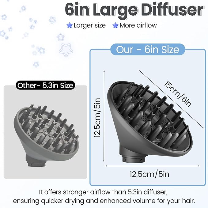 Upgraded 6IN Diffuser Attachment for Dyson Airwrap Styler HS01 HS05 HS08, Hair Diffuser Nozzle for Fast Drying and Styling Wave Curly Thick Hair