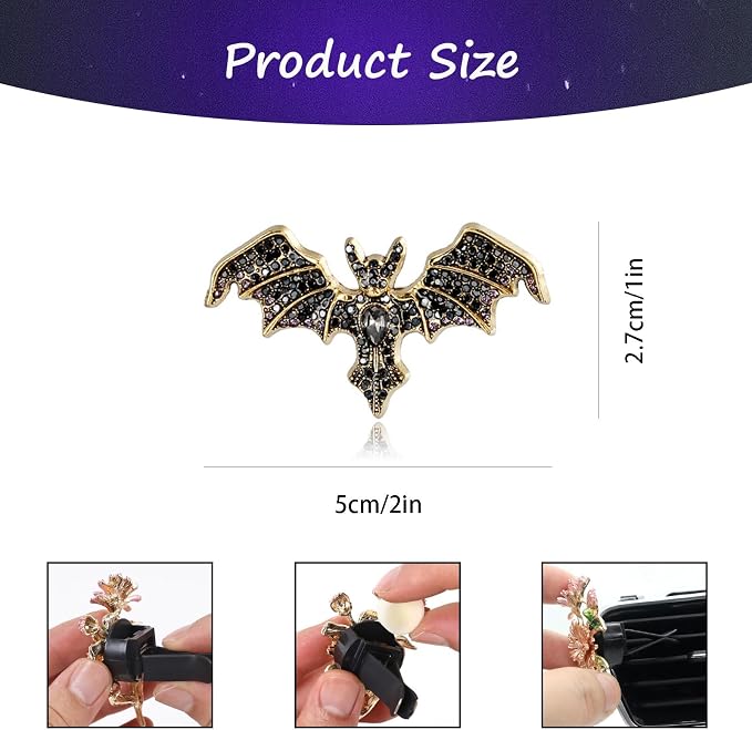 ORIESSE Gothic Car Decor,Bling Bat Car Air Freshener Vent Clip,Dark Style Rhinestone Vehicle Interior Dashboard Decoration for Teens,Refillable Clip on Diffuser