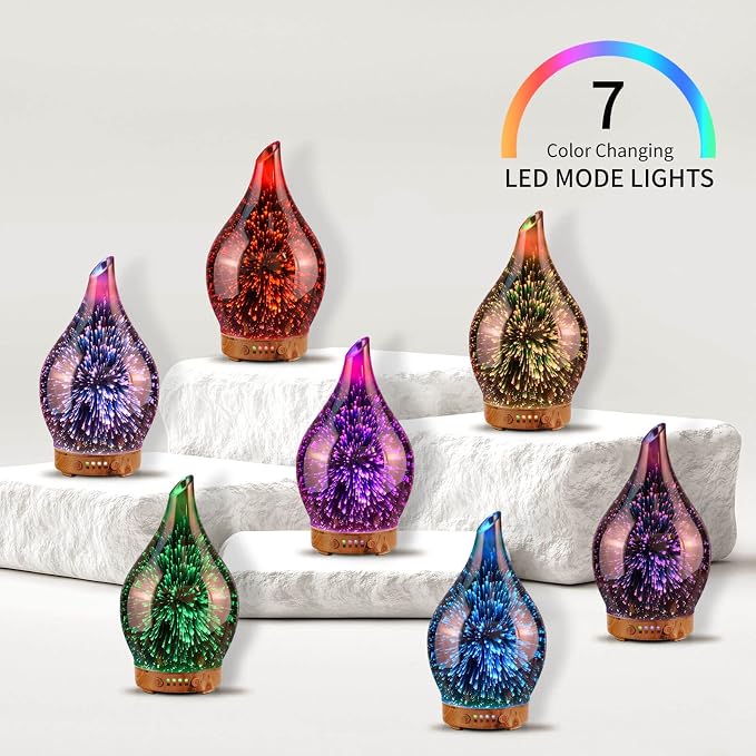 Porseme 150ml Essential Oil Diffuser Hand-Blown Glass Aroma Diffusor, Aromatherapy Unltrasonic Cool Mist deffuser, 7 Color Changing, Waterless Shut-Off, Timer Function for Home Office(Rose Gold)
