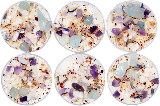 Lavender Chamomile Candle by New Moon Beginnings - Calming Energy Candle - Crystal Candle & Herb Candle - Aromatherapy Candle - Essential Oil Candle (Set of 6 Tealights)