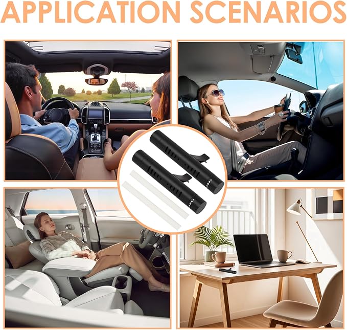 4 Pack Car Essential Oil Diffuser Vent Clip, Aluminum Essential Oil Car Diffuser Kit with 24 Pcs Odorless Sticks, Vent Clip for Cars, Office, Kitchen (Black, 4 Pcs)