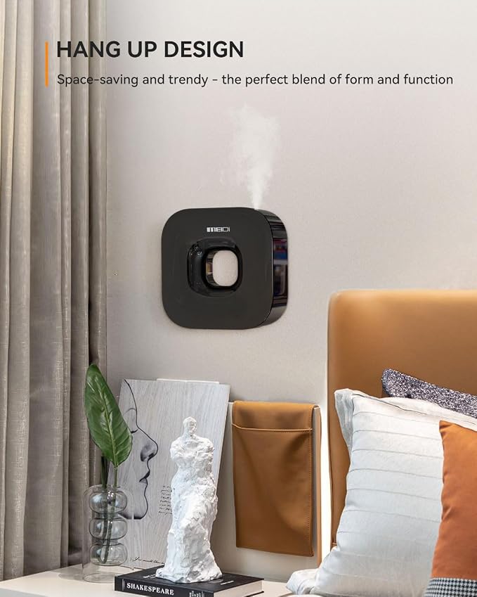 MEIDI Waterless Essential Oil Diffuser - Bluetooth Cordless Aromatherapy Diffuser with App Control, Smart Timer Setting, Hang-up Design and Wide Coverage for Home, Office, Hotel and SPA - Black