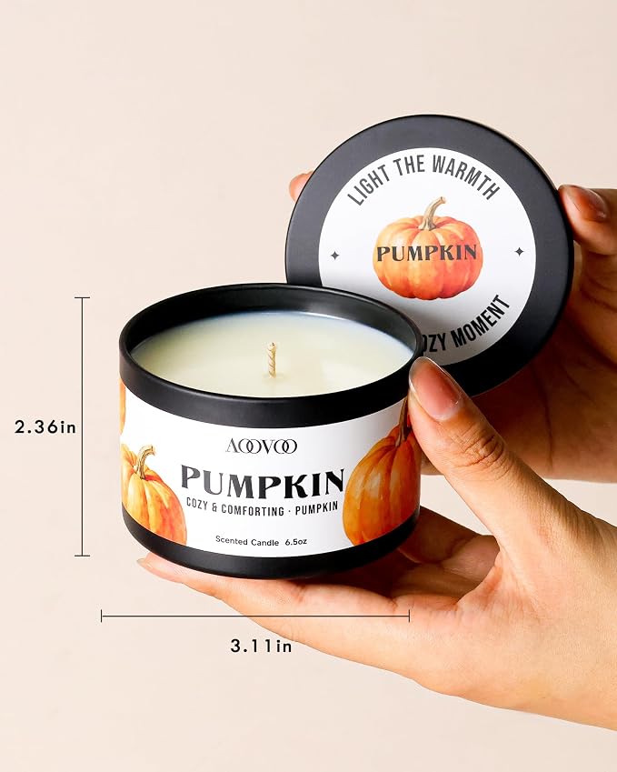 AOOVOO 4 Pack Fall Scented Candles - Pumpkin, Cinnamon, Clove Cinnamon, Apple Cinnamon Candle Set, 26oz 200 Hours Long Lasting, Soy Wax Candles Non Toxic for Home Fragrance Autumn Decor Gift