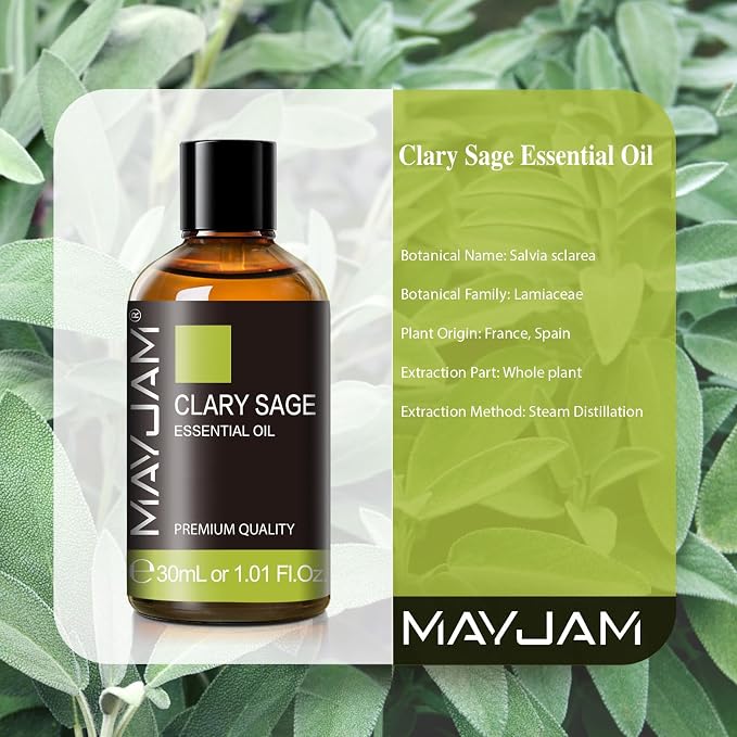 Clary Sage Essential Oil 30ML/1.01FL.OZ, MAYJAM Premium Clary Sage Oil Essential Oils with Glass Dropper, Great for Aromatherapy Diffuser and Candle Making
