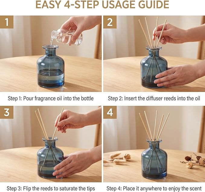 1Pcs Glass Aromatherapy Diffuser Bottle Fragrance Accessories for DIY Replacement Diffuser Sticks Essential Oils Crafts Decor (Blue)