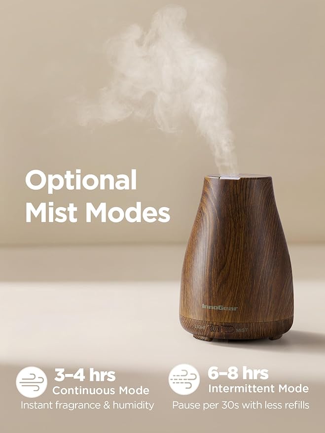InnoGear Essential Oil Diffuser, Ultrasonic Diffusers for Home Aromatherapy Humidifier for Bedroom Room 7 Colors LED 2 Mist Mode Auto Off, Bronze