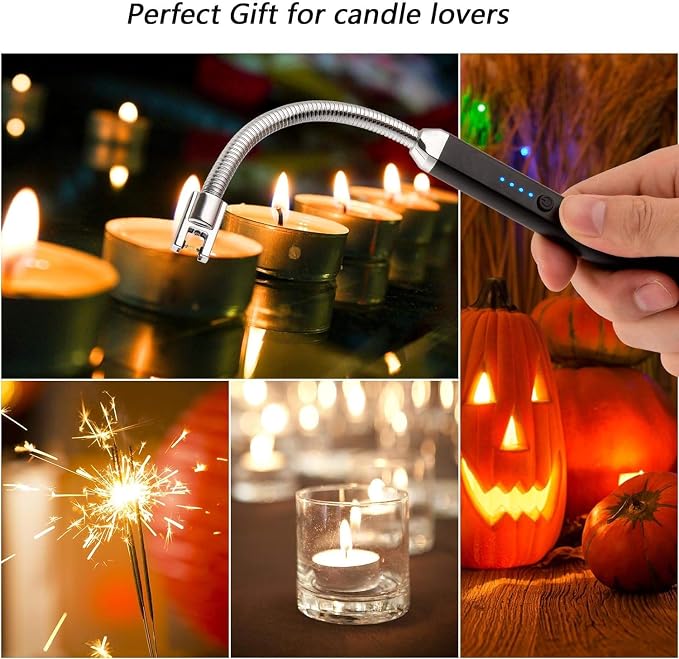 MEIRUBY 2 Pack Electric Candle Lighter, Birthday Christmas Stocking Stuffers Gifts for Women Mom Men Wife Sister, USB Arc Rechargeable Windproof Long Lighter for Candle BBQ Housewarming Gift Idals