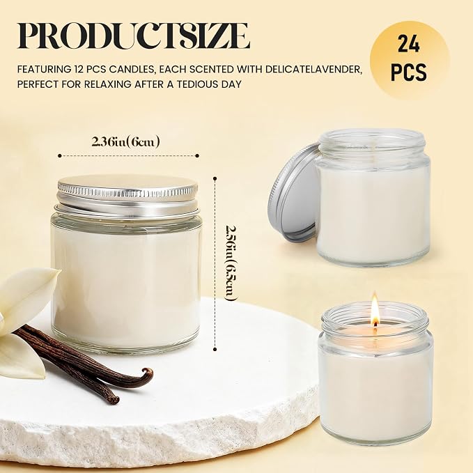 24 PCS 4oz White Soy Wax Candles, Classic Vanilla Scented Candle Gift Set | Warm & Cozy Bulk Favors for Weddings, Housewarming, Holiday Parties | Relaxing Home Fragrance.