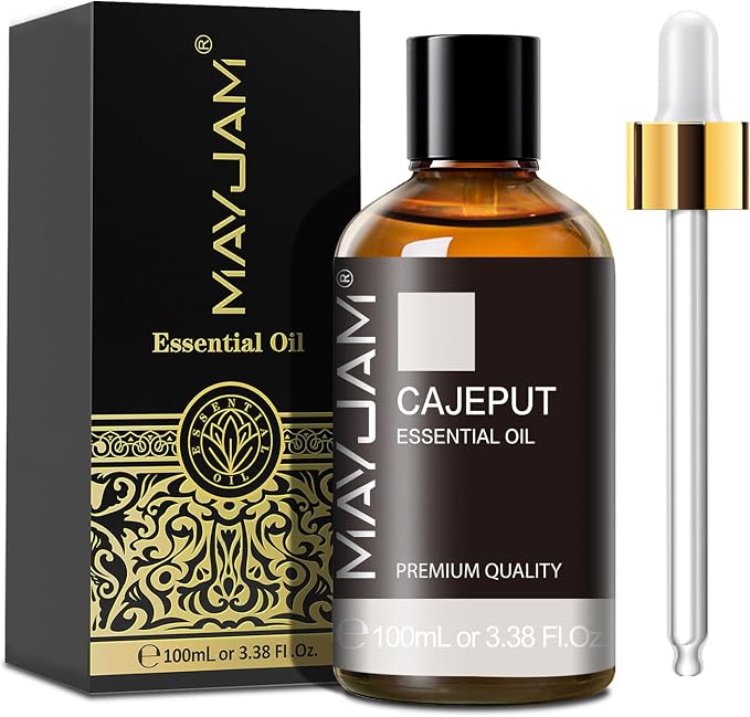 MAYJAM Cajeput Essential Oil, 3.38FL.OZ Pure Essential Oils with Glass Dropper, Large Volume Cajeput Oil, Perfect for Massage, DIY Candle and Soap Making (100ML)