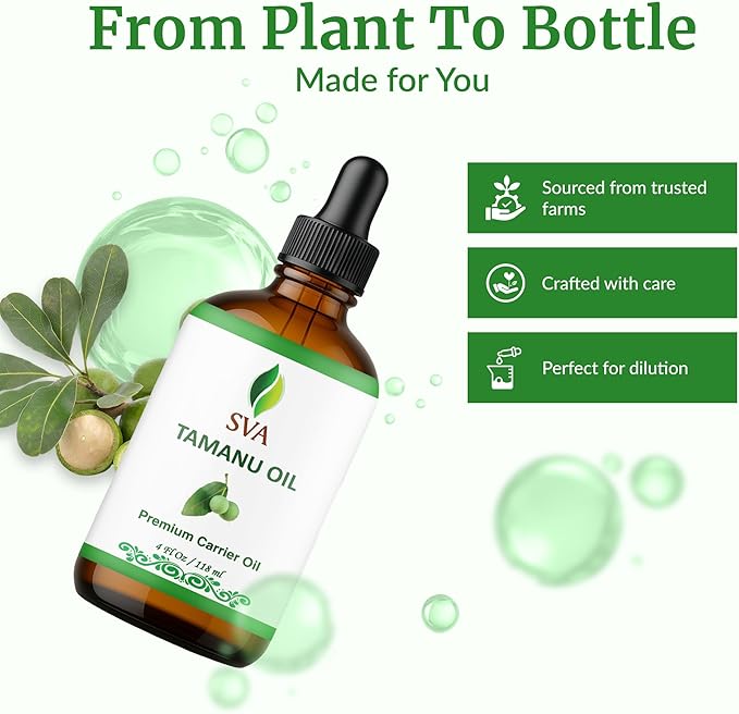 SVA Tamanu Oil 4 Fl Oz - for Face, Skin Care, Hair Care, Scalp Massage & Body Massage – Carrier Oil with Dropper