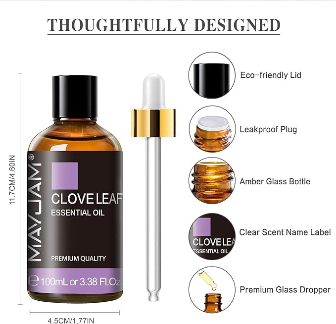 Clove Essential Oil, 3.38FL.OZ Pure Essential Oils by MAYJAM, Large Volume Clove Oil, Perfect for Aromatherapy Diffuser, Great for DIY Candle and Soap Making