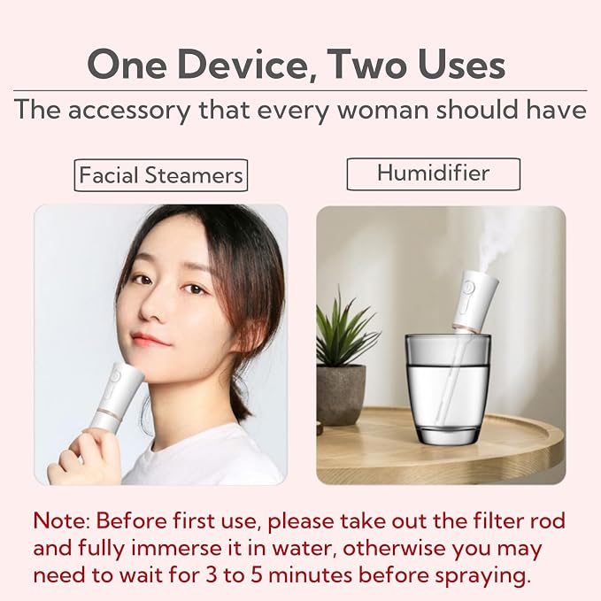 Portable Small Humidifier Dual Nozzle - Large Cool Mist Humidifiers Double Spray Ports, Water Shortage Protection, Ultra-Quiet, Mini Humidifier for Bedroom Plants Office Car Travel (White)