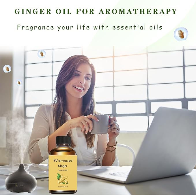 Ginger Oil 4 Oz -Premium Ginger Essential Oil for Skin, Massage, Diffuser, DIY Soap & Aromatherapy 120 mL