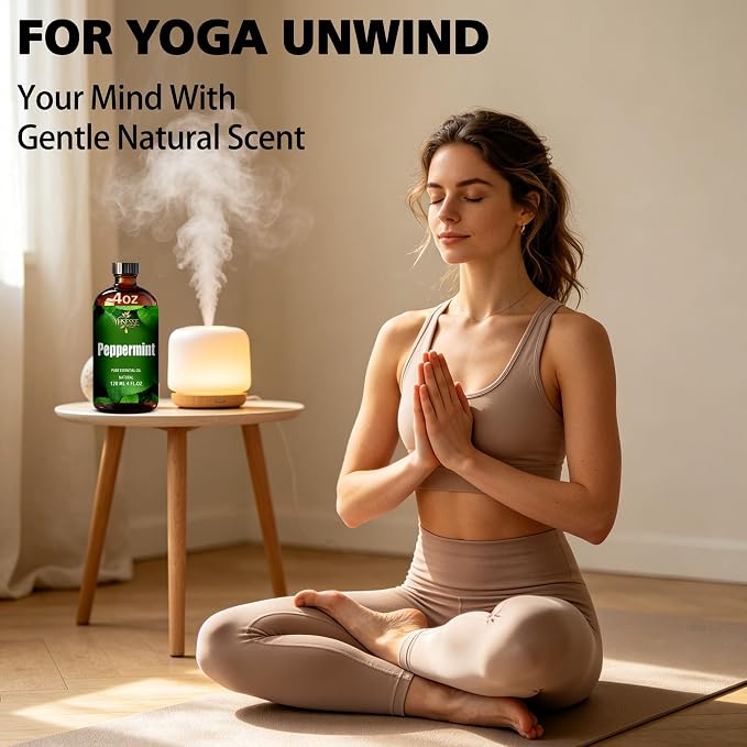 Peppermint Essential Oil, Peppermint Oil 4 Fl Oz 120ml for Diffuser Yoga Soap & Candle Making – with 0.33 Oz Roller Ball & Dropper YHSESSE Essential Oils