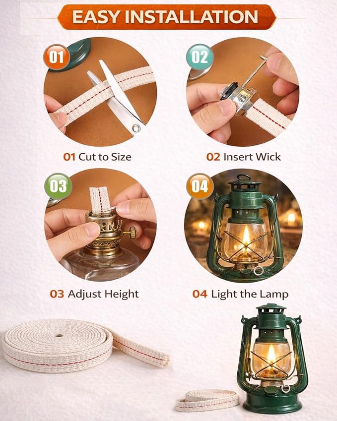 Oil Lamp Wicks, 1/2 Inch x 30 Ft, Flat Cotton Lantern Wick for Oil Lamps