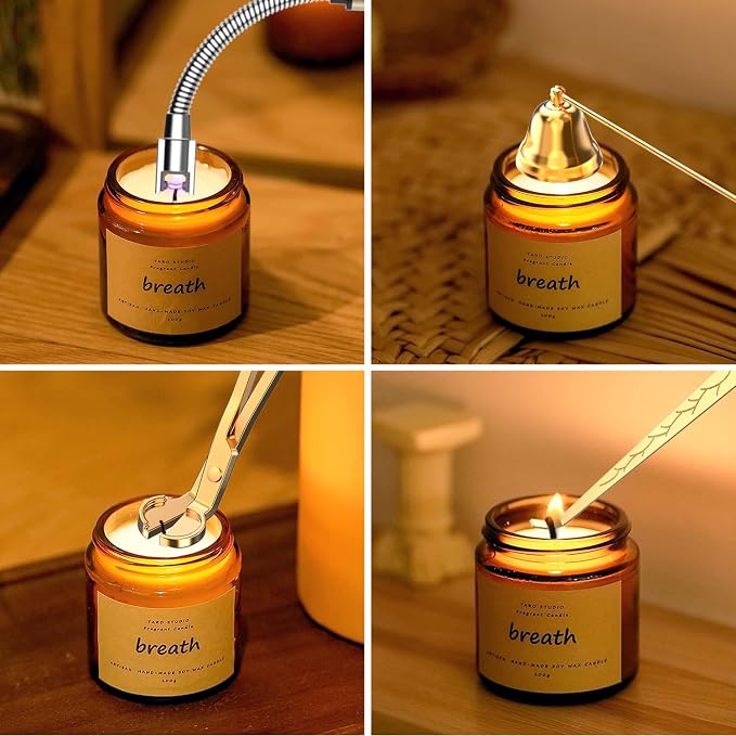 5 in 1 Candle Accessory Set,Candle Wick Trimmer Cutter,Candle Wick Dipper,Candle Wick Snuffer,Rechargeable Candle Lighter,Tweezers,Stainless Steel Candle Care Kit Home Gift for Aromatherapy
