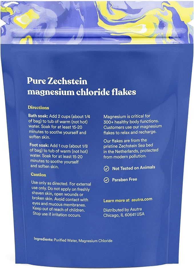 ASUTRA Pure Zechstein Bundle, 4 Lb Magnesium Flakes for Bath Soak and 2 Pack Topical Pure Magnesium Oil Spray for Feet, Leg and Foot Cramps, Tired Muscles, Better Sleep, 4 Fl Oz Each