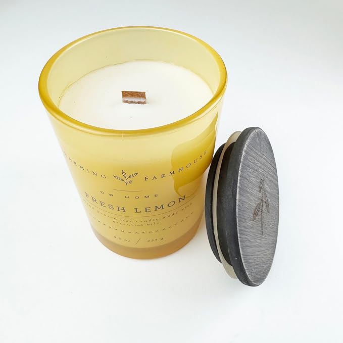 DW Home Crarming Farmhouse Fresh Lemon Scented Candle – 8.2 oz, Hand-Poured, Richly Fragranced with Citrus Aroma, Wooden Wick, Home & Kitchen Décor Gift
