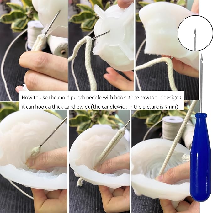 133PCS Candle Making Kits with Candle Wick Trimmer(7IN),Mold Hook Punch Needle Wick for Inserting Wick,Big Hole Long Needle,Cotton Wick with Metal Sustainer Tabs,Wick Stickers with The Little ‘‘Tail’’