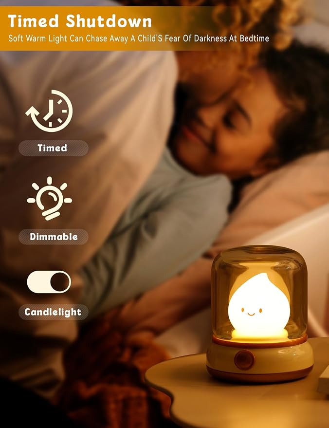 WANIDEA Flameless Candles Lamp, Led Candles,Cute Kerosene Lamp,Silicone Flame Amber Light,Adjustable Dimmable Rechargeable Night Light for Kids,Girls,Teenager Kids Bedroom Christmas