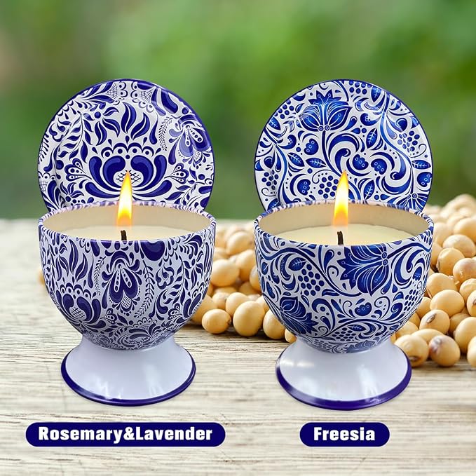 Home Aromatherapy Candles, 2 Packs of 4-Ounce Natural Fresh Freesia and Lavender Aromatherapy Candles, Suitable for Women, Portable Candle Gifts for Mother's Day, Birthdays, and Christmas