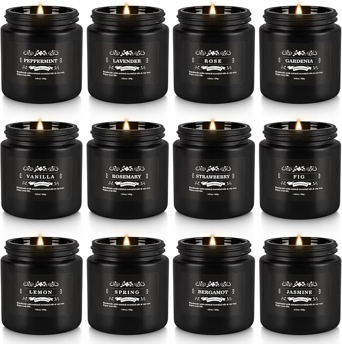 YOROXRG Scented Candles Gifts Set 12 Pack Soy Wax Travel Tin Jar Candles for Home 3.05 OZ for Mom for Christmas, Birthday, Thanksgiving, Mother's Day,Father'Day(Black)