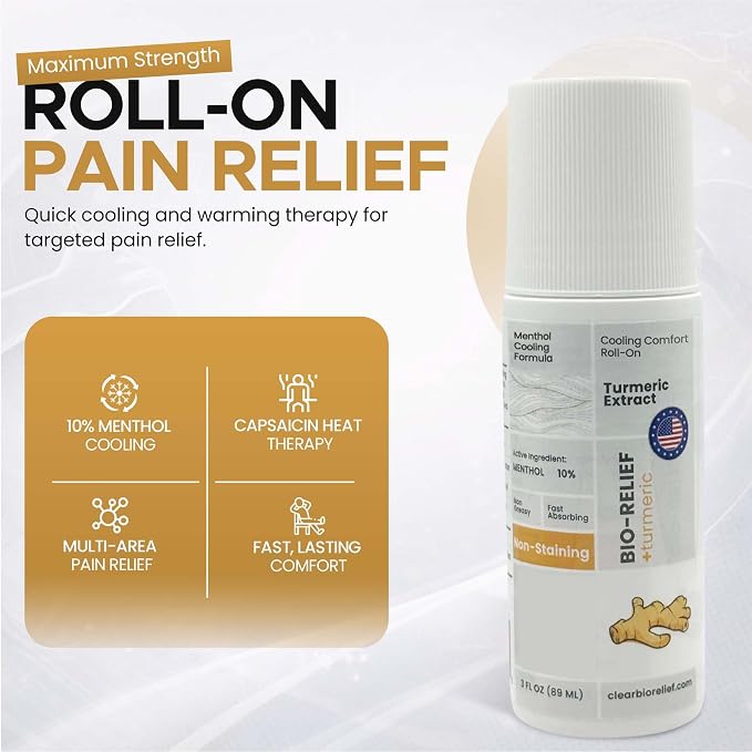 Bio-Relief Turmeric Roll-On – Turmeric Botanical Oil Roller for Neck, Shoulders & Body, Easy Glide Herbal Roll On, Non-Greasy Skin Care Oil, Portable Self-Care Roller