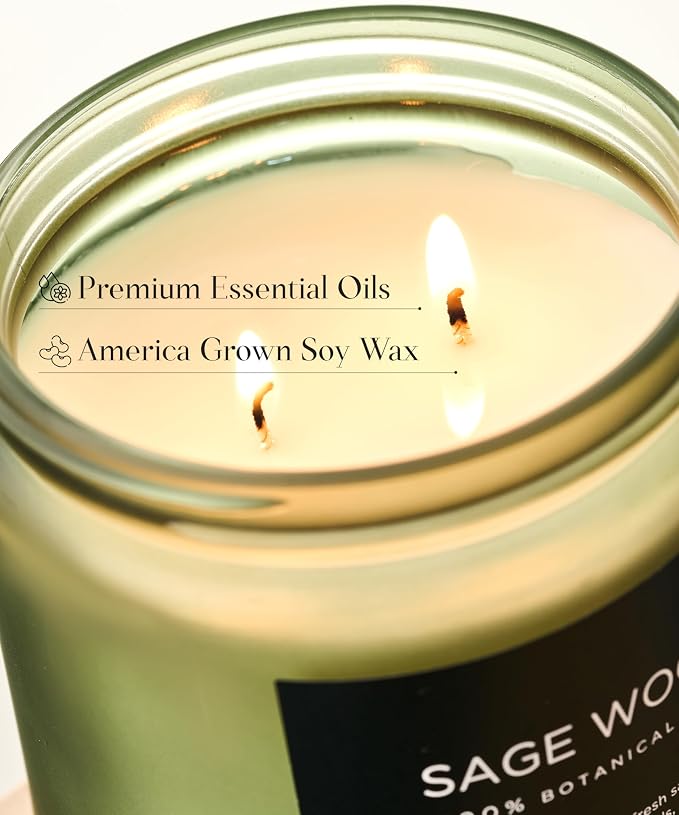 M&SENSE Sage Wood Scented Candle, 11.6oz 70 Hours All Natural Soy Wax Clean Non Toxic Slow Burning Candle for Relaxing & Stress Relief, 2 Wick Fragrance Gifts for Relaxation Home Cleasing