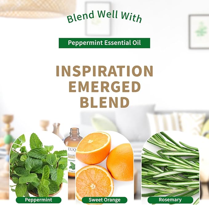EUQEE Peppermint Essential Oil 118 ml Peppermint Oil with Glass Dropper, Great for Aromatherapy, Diffuser, Soap Candle Making - 4Fl. Oz