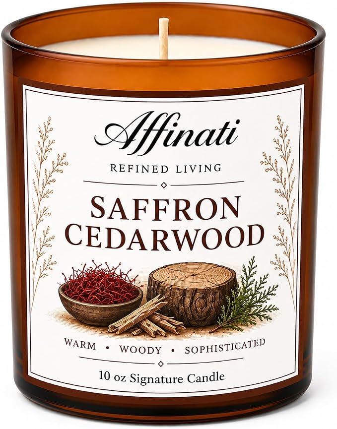 Affinati Saffron Cedarwood Signature Candle - 10 oz Luxury Soy Blend Wax Candle, Long-Lasting Home Fragrance