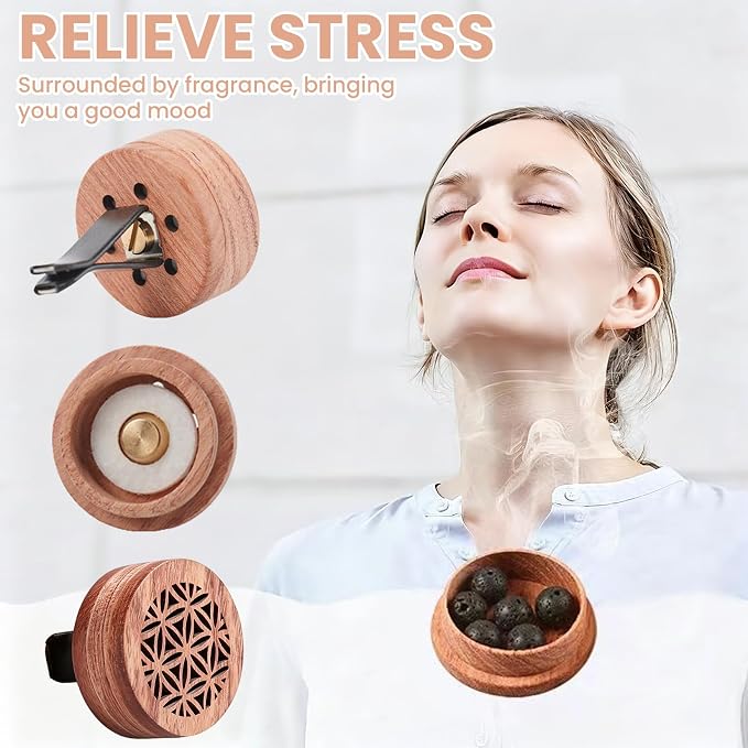 2PCS Car Essential Oil Diffuser: Natural Rosewood Vent Clip Freshener, Volcanic Stone Slow Release Aroma Diffuser for Auto Home Office Bedroom Indoor Use