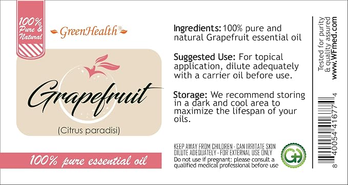 Grapefruit Essential Oil – 8 fl oz (237 ml) Aluminum Bottle w/Plug Cap – 100% Pure Essential Oil – GreenHealth