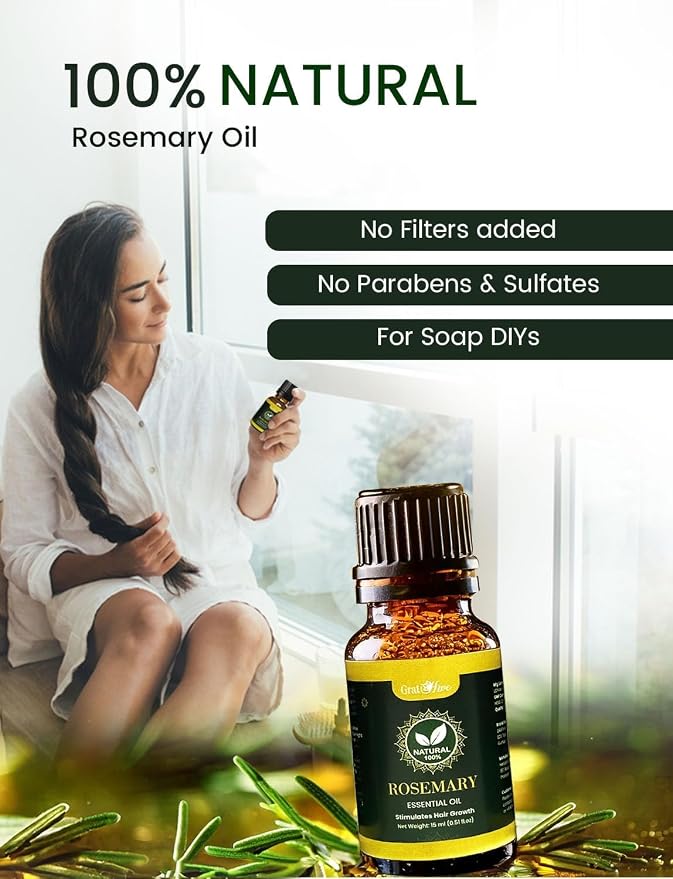 100% Pure Rosemary Essential Oil for Hair - Nourishing Rosemary Oil - 1 Pack Ideal for Women & Men - 15 ml