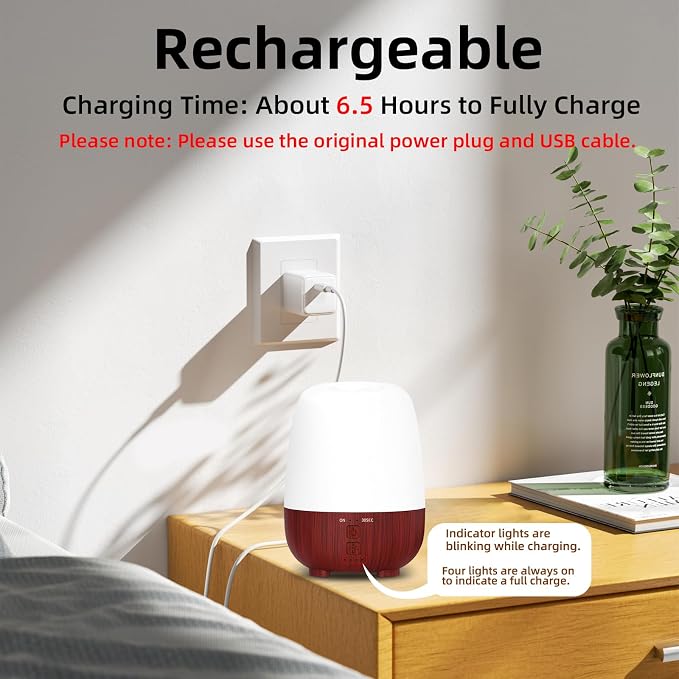 SPLITSKY Cordless Essential Oil Diffuser, 150ml Rechargeable Battery-Operated Quiet Aromatherapy Diffuser with 7-Hour Runtime, 7-Color LED Light & 2 Timer Settings for Bedroom, Living Room, Bathroom