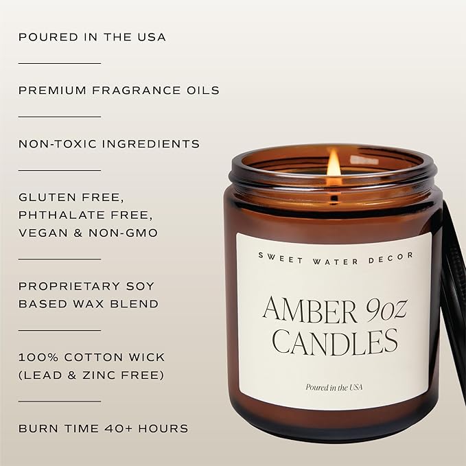 Sweet Water Decor Palo Santo Patchouli Candle - Vanilla, Musk, Sandalwood, Patchouli Scented Soy Spa Candles for Home - Gifts for Women, Men - 9oz Amber Jar, 40 Hour Burn Time