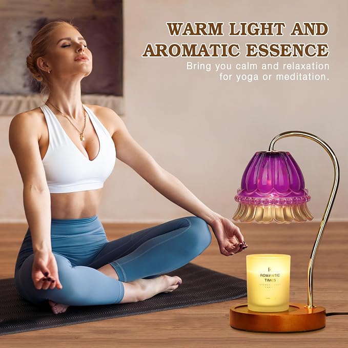 Funistree Flower Candle Warmer Lamp with Timer, Dimmable Candle Lamp Warmer, Christmas Birthday Gifts for Women Mom Her, Housewarming Home Decor, Lotus Wax Warmer for Yankee - Purple Flower 10 Inch
