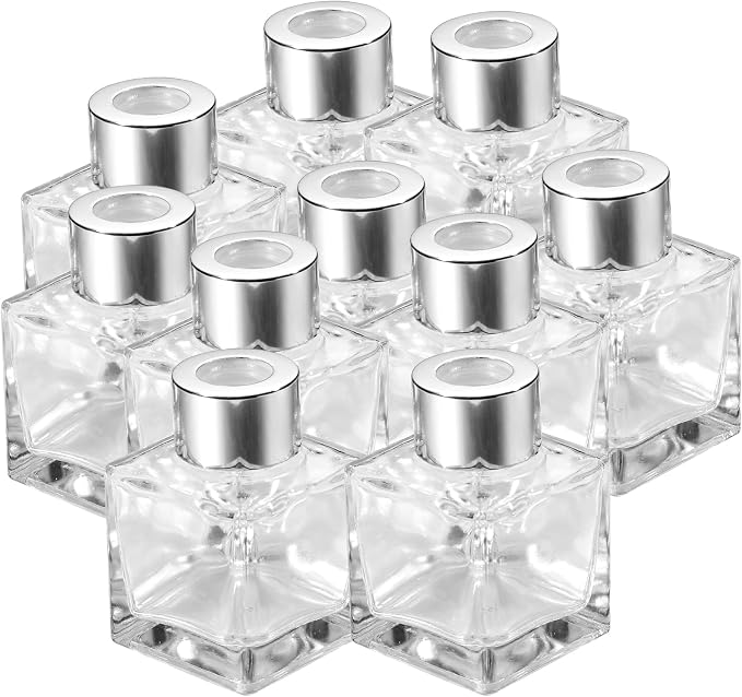 Sabary 30 Set Square Glass Diffuser Bottles with Silver Caps Refillable Diffuser Bottles Set 1.7oz Empty Aromatherapy Jar Ideal for Essential Oils Reed Sticks Home Fragrance