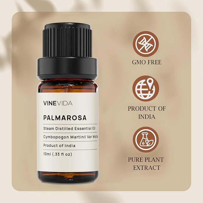 VINEVIDA Palmarosa Essential Oil 10 mL - Undiluted Candle Scent DIY Scents for Candlemaking Soap Making Safe Skin, Pack of 1,0.33 Fl Oz,10 milliliters