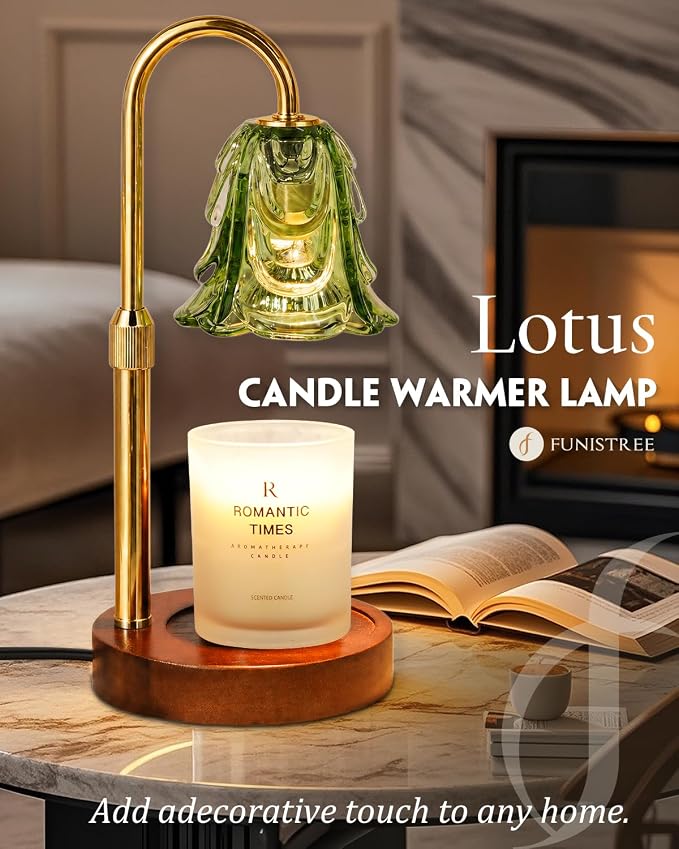 Small Candle Warmer Lamp with Timer, Adjustable Green Lamp Warmer for Jar Candles, Unique Women Gifts for Birthday, Dimmable Candle Heater, Anniversary Day Gifts, Cute Wax Warming Light with Wood Base