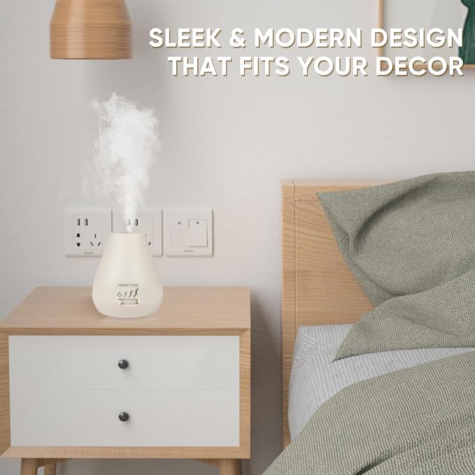 HAPPTWS Essential Oil Diffuser - Waterless Diffuser 3 Timer Settings Battery Powered for Bedroom Yoga Room Toilet Pet Room White