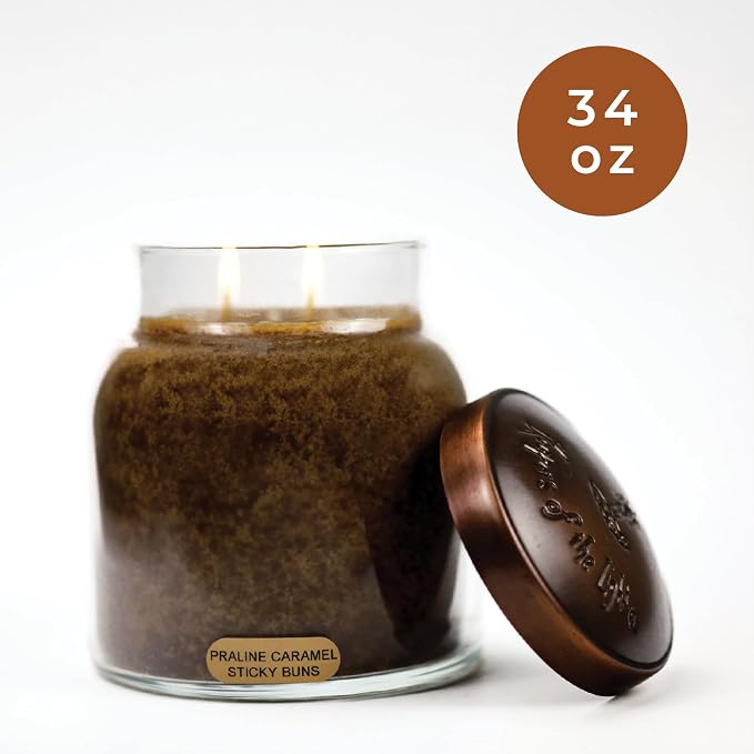 A Cheerful Giver - Praline Caramel Sticky Buns - 34oz Papa Scented Candle Jar - Keepers of the Light - 155 Hours of Burn Time, Candles Gifts for Women