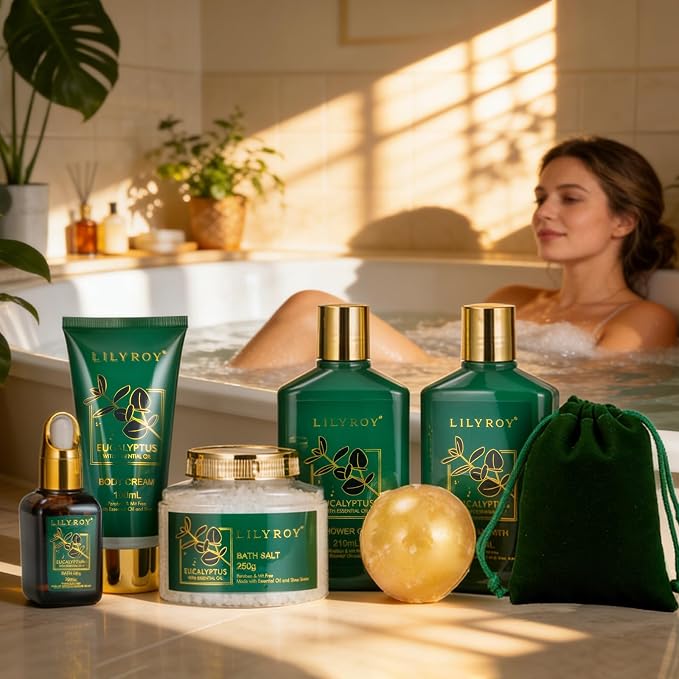 Eucalyptus Spa Bath Gifts Set, 9Pcs Premium Spa Gift Basket for Women & Men