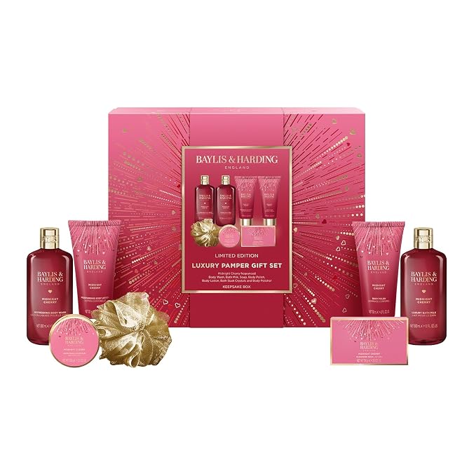 Baylis & Harding Midnight Cherry Luxury Pamper Gift Set For Women - Vegan Friendly