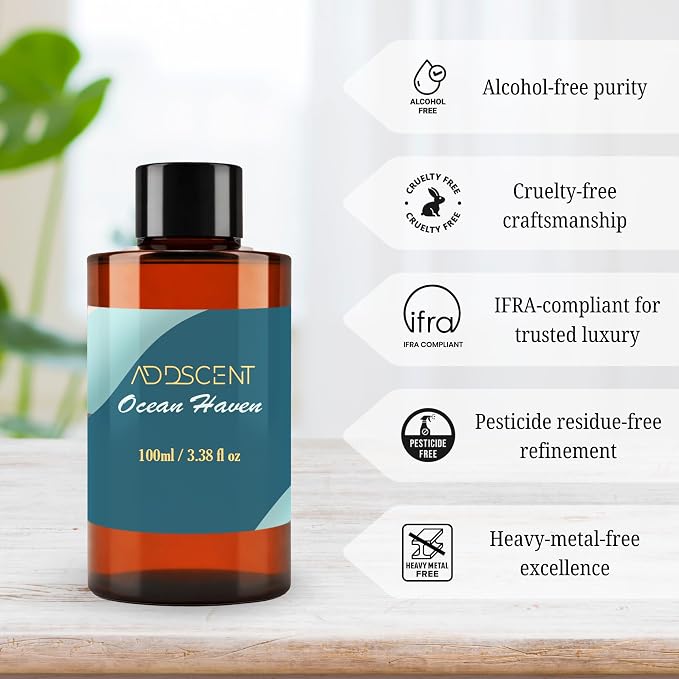 Ocean Haven Fragrance Oil 100ml for Diffuser, Fresh Coastal Air Inspired Scent for Bedroom Living Office Spa, Smooth Aquatic Aroma with Layered Notes Creating Clean Open Indoor Ambience