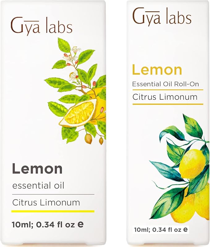 Gya Labs Lemon Essential Oil for Diffuser & Lemon Roll On Set - Aromatherapy Grade Essential Oils Set - 2x0.34 fl oz