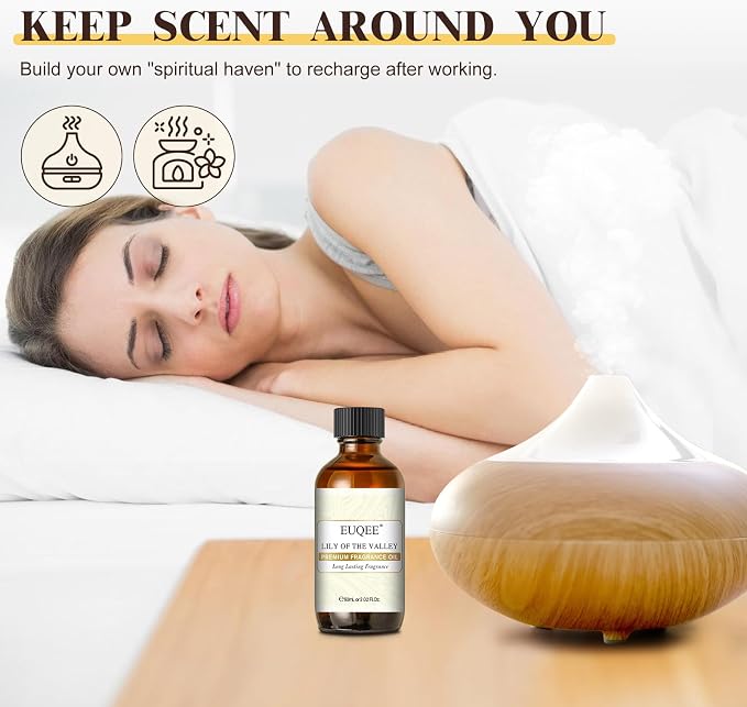 EUQEE 60ML Lily of The Valley Fragrance Oil Premium Essential Oil with Glass Dropper for Diffuser, Soap Candle Making - 2.02 Fl oz